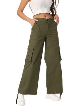 Outzidr - Olive Cargo Pockets Wide Leg Pant