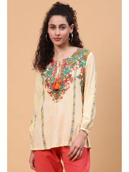 Rangriti - Beige Viscose Rayon Short Top