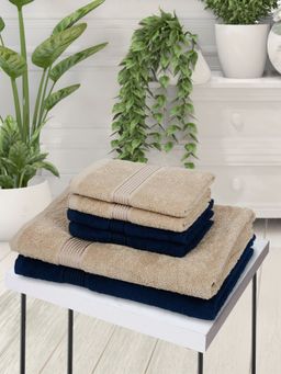 KOPA - 6Pc Quick Dry 100% Cotton Soft Terry Towel -2Pc Bath, 4Pc Hand D'Ross Solid-Multi
