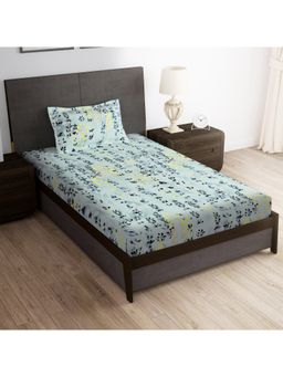 Story@Home - 160 Tc Grey Leaf Microfiber Single Size Bedsheet With 1 Pillow Cover