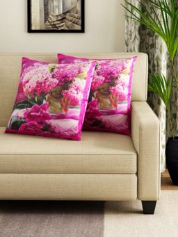 Swayam - Pink Square Printed Cushion Covers (Pack of 2) (16x16 Inches)