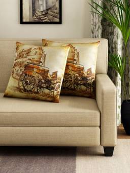 Swayam - Multicoloured Printed Square Cushion Covers (Pack of 2) (16x16 Inches)