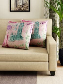 Swayam - Multicoloured Square Printed Cushion Covers (Pack of 2) (16x16 Inches)