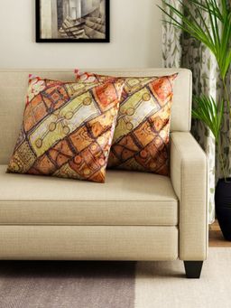 Swayam - Multicoloured Square Printed Cushion Covers (Pack of 2) (16x16 Inches)
