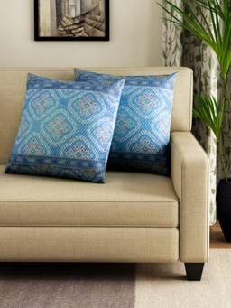 Swayam - Blue Square Cushion Covers (Pack of 2) (16x16 Inches)