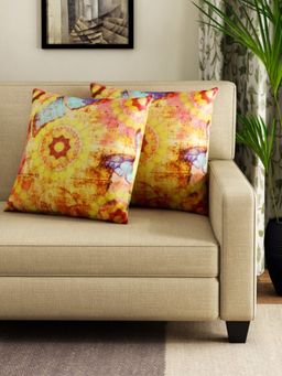 Swayam - Yellow Square Cushion Covers (Pack of 2) (16x16 Inches)