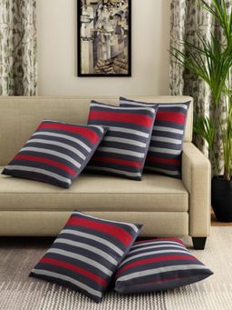 Swayam - Navy & White Striped Square Cushion Covers (Pack of 5) (16x16 Inches)