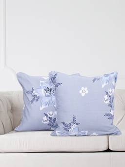 Swayam - Blue & White Floral Square Cushion Covers (Pack of 2) (24x24 Inches)
