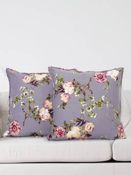 Swayam - Grey & Pink Floral Square Cushion Covers (Pack of 2) (24x24 Inches)