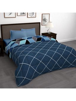 Story@Home - Polyester Microfibre 180 Gsm Blue Hexagon Double Reversible Comforter Queen