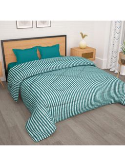 Story@Home - Polyester Microfibre 180 Gsm Green Stripes Double Reversible Comforter Queen