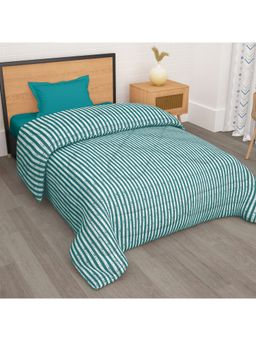Story@Home - Polyester Microfibre 180 Gsm Green Stripes Single Reversible Comforter