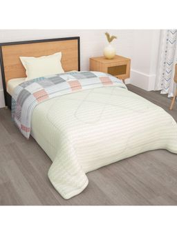 Story@Home - Polyester Microfibre 180 Gsm Peach & Grey Geometric Single Reversible Comforter