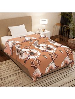 Story@Home - Polyester Single Bed Blanket White & Brown Floral