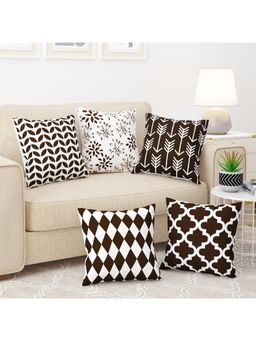 Story@Home - Brown Geometric Polyester 5 Units Of Helio Cushion Covers (Pack of 5) (16x16 inches)