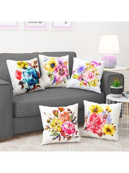 Story@Home - Red & Blue Floral 5 Units Of Helio Cushion Covers (Pack of 5) (16x16 inches)