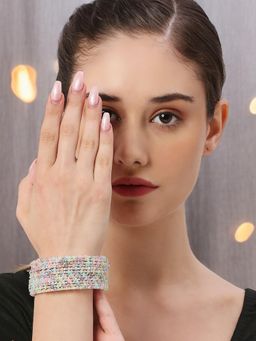 OOMPH - Silver Tone Bangle Set - Pink And Blue Crystal Beads (Pack of 24) (2.6)