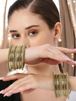 OOMPH - Antique Gold Bangle Set Stylish Latest (Pack of 26) (2.6)