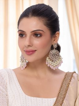 OOMPH - Pink Kundan Mehndi Gold Jadau Drop Earrings