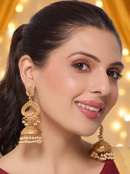 OOMPH - Matte Gold Large Jhumka Earrings - Lotus Design