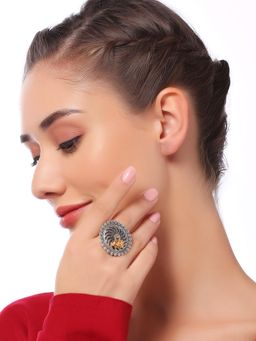 OOMPH - Oxidised Silver Ring - Golden Ghugroo - Tribal / Afghan Theme (8)