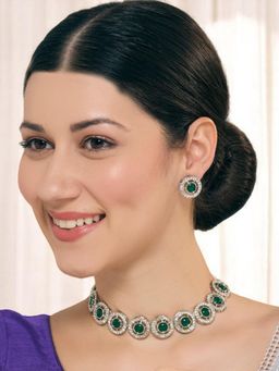 OOMPH - Green Kemp Stone Indo-Western Choker Necklacet Set