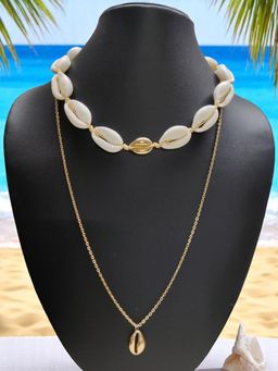 OOMPH - Gold And White Sea Shell Multi Layer Necklace Stylish Latest