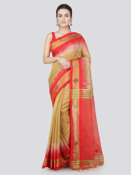 PinkLoom - Womens Cotton Silk Saree with Unstitched Blouse-Beige