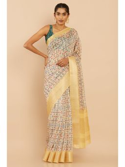 Soch - Women Beige Chanderi Saree with Unstitched Blouse