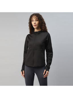 Dida - Women Black Embossed Light Regular Comfort Fit Hoodie