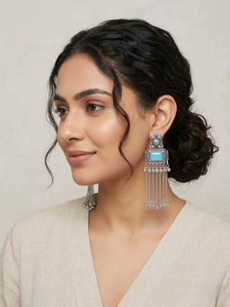 Zoey - Women Blue Silver Toned Stone Earrings