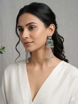 Zoey - Women Green Silver Toned Stone Earrings