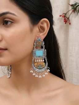 Zoey - Women Blue Silver Toned Stone Earrings