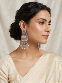 Zoey - Women Lavender Silver Toned Stone Earrings