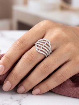 Zoey - White Silver Plated White Stone Studded Adjustable Rings for Women