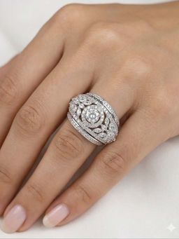 Zoey - White Silver Plated White Stone Studded Adjustable Rings for Women