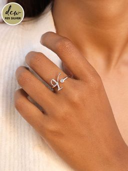 Pipa Bella by Nykaa Fashion - Dew by PB Silver-plated 925 Sterling Silver Stone Studded Initial Y Ring