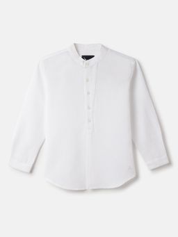 Blue Giraffe - Boys White Mandarin Neck Full Sleeve Solid Shirt