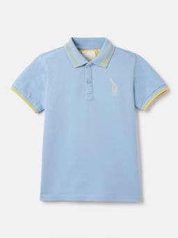 Blue Giraffe - Boys Blue Polo Collar Neck Short Sleeve Solid T-Shirt