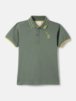 Blue Giraffe - Boys Green Polo Collar Neck Short Sleeve Solid T-Shirt