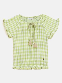 ELLE - Girls Green Check Round Neck Short Sleeves Top