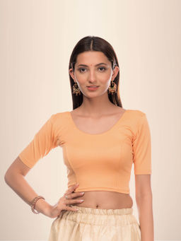 BINDIGASM'S ADVI - Sita Bow Detail Back Checks Fabric Readymade Saree Peach Blouse By Advi