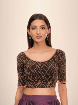 BINDIGASM'S ADVI - Madhu Zari Organza Ruffle Detail Stretchable Slip On Beige Blouse