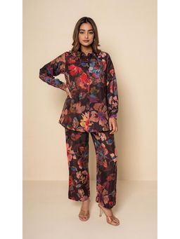 Kameez - Black Botanica Digital Print Bamboo Silk Co-ord Set