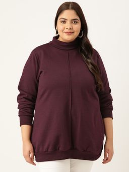theRebelinme - Women Plum Solid Color Turtle Neck Sweatshirt with Pleated Detail