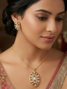 Nuyug - White American Diamond Crown Jewel Necklace with Earrings