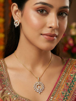 Nuyug - White American Diamond Serene Swirl Necklace with Earrings