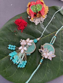 Digital Dress Room - Designer Lumba Rakhi Mirror WorkDesign Rakhi for Brother & Bhabhi (Pack of 2)