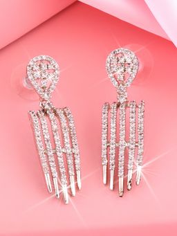 Estele - Rhodium Plated CZ Shining Streaks Earrings for Women