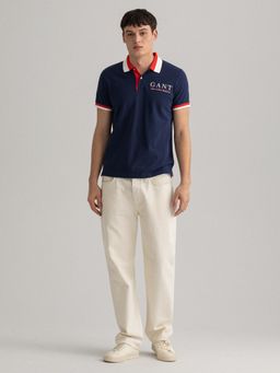 GANT - Men Navy Blue Solid Regular Polo T-shirt